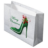 Groene Glitter Heels Gift Bag Groot Cadeauzakje (Voorkant Gekanteld)