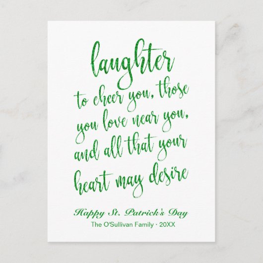 Groene Glitter Ierse Toast St. Patrick's Dag Briefkaart (Voorkant)