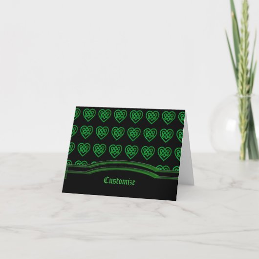 Groene Glitter Keltische Hart Knoop Patroon Note K Kaart (Voorkant)