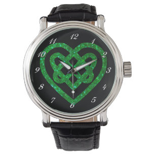 Groene Glitter Keltische Hartknoop Horloge