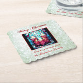 Groene Glitter Kerst Glas in lood Kaarsen Kartonnen Onderzetters (Gebogen)