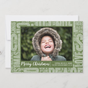 Groene Glitter Kerst Woorden Vakantie Fotokaart Feestdagenkaart