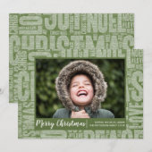 Groene Glitter Kerst Woorden Vakantiefoto Kaart (Voorkant / Achterkant)