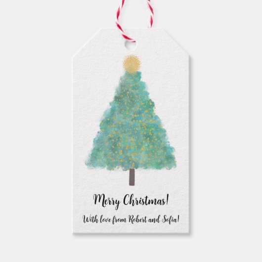 Groene glitter-kerstboom cadeaulabel (Voorkant)