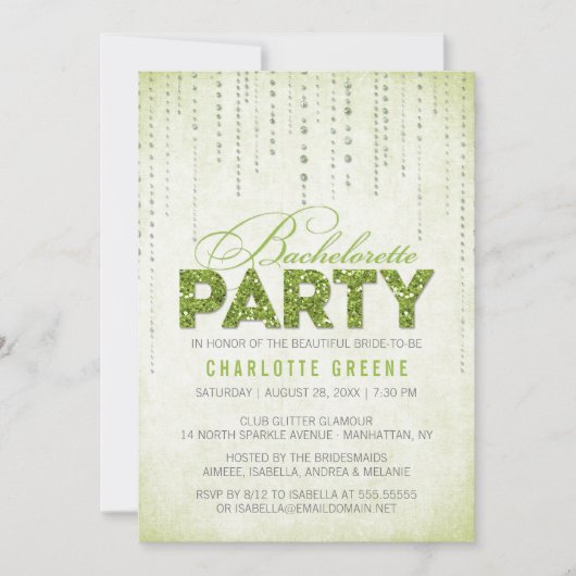Groene Glitter Kijk Bachelorette Partij Uitnodigin Kaart (Voorkant)