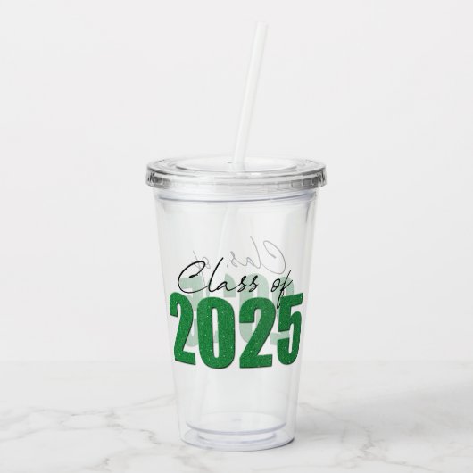 Groene Glitter Klasse van 2025 Acryl Drinkbeker (Achterkant)