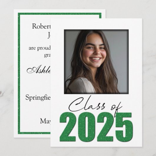 Groene Glitter Klasse van 2025 Foto Aankondiging (Voorkant / Achterkant)