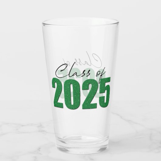 Groene Glitter Klasse van 2025 Glas (Achterkant)