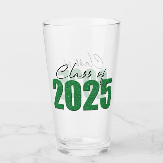 Groene Glitter Klasse van 2025 Glas (Voorkant)