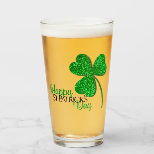 Groene Glitter Klaver Gelukkig St. Patrick's Day Glas (Voorkant gevuld)