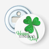 Groene Glitter Klaver Gelukkige St. Patrick's Dag  Button Flesopener (Voorkant)