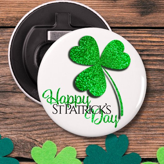 Groene Glitter Klaver Gelukkige St. Patrick's Dag  Button Flesopener