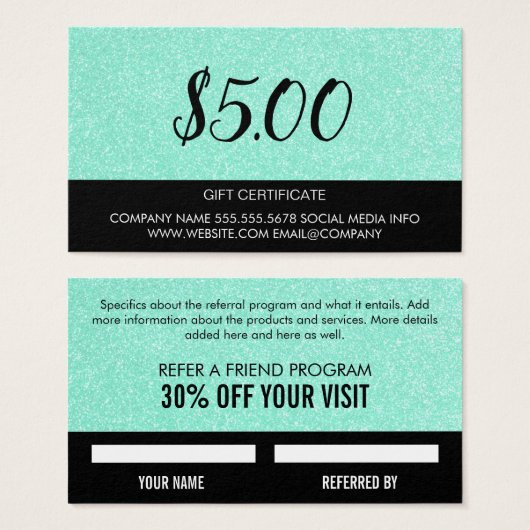 Groene Glitter | Korteningskaart Visitekaartje (Voorkant /achterkant)