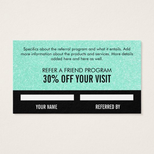 Groene Glitter | Korteningskaart Visitekaartje (Achterkant)