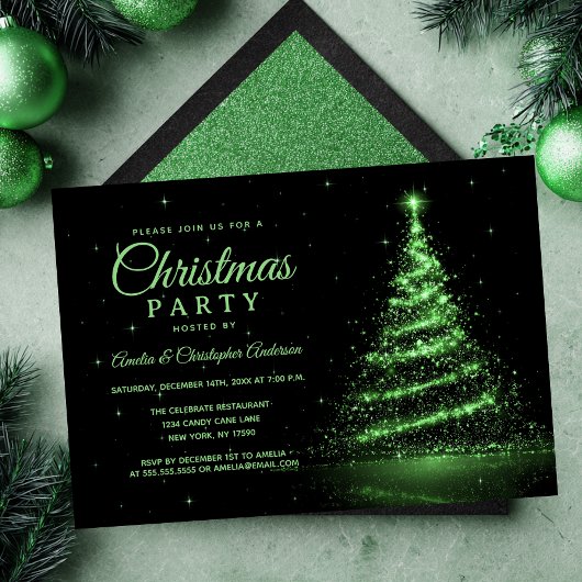Groene Glitter Licht Boom Kerstfeest Kaart