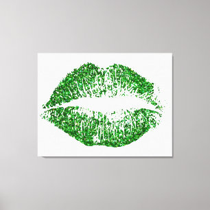 Groene Glitter Lips #2 Canvas Afdruk