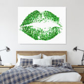Groene Glitter Lips #2 Canvas Afdruk (Insitu (Slaapkamer))