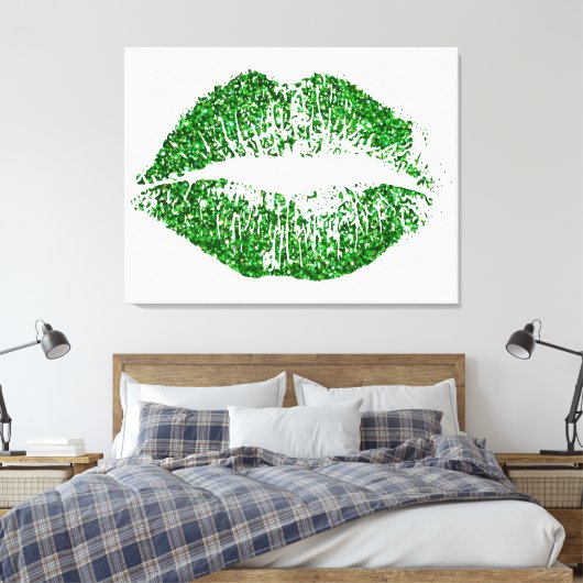 Groene Glitter Lips #2 Canvas Afdruk (Insitu (Slaapkamer))