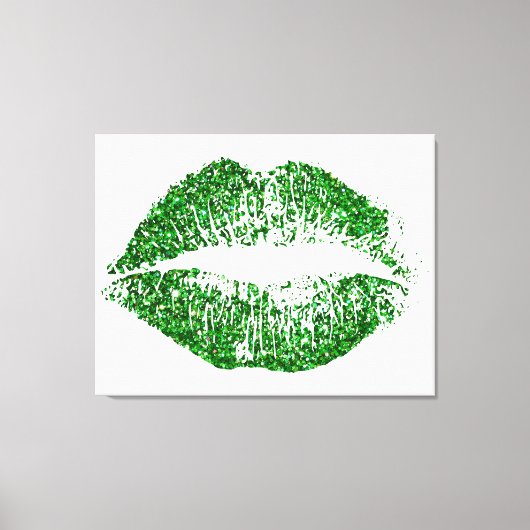 Groene Glitter Lips #2 Canvas Afdruk (Voorkant)