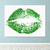 Groene Glitter Lips #2 Canvas Afdruk (Insitu (Houten vloer))