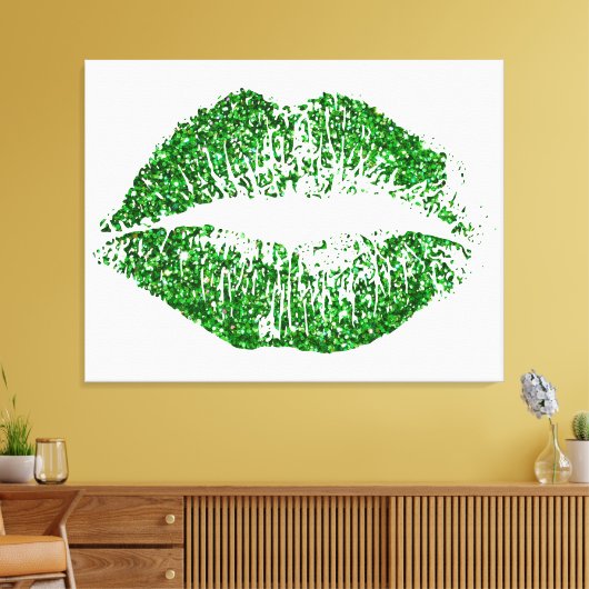 Groene Glitter Lips #2 Canvas Afdruk (Insitu (Woonkamer))