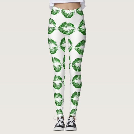 Groene Glitter Lips Leggings (Voorkant)