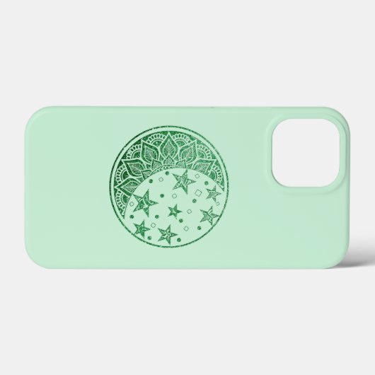 Groene Glitter Maan en Sterren Mandala Case-Mate iPhone Case (Achterkant (horizontaal))