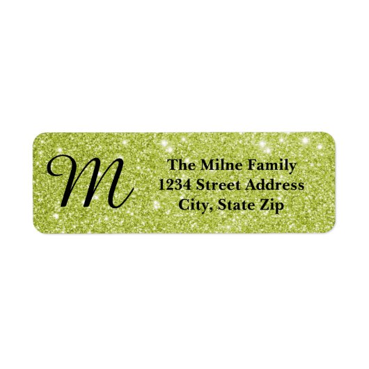Groene Glitter Monogram - Retouradreslabels Etiket (Voorkant)