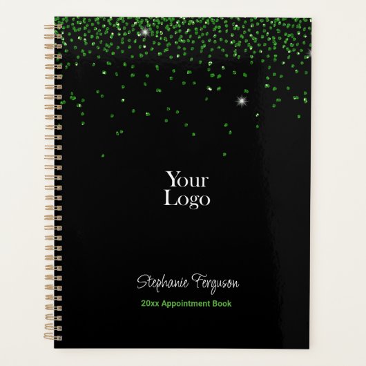 Groene Glitter op zwarte achtergrond Wekelijks Maa Planner (Voorkant)
