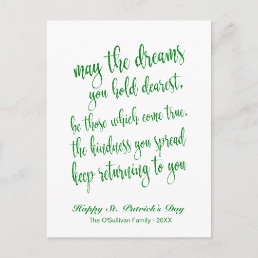 Groene Glitter Oude Ierse Zegen St. Patrick's Dag Briefkaart (Voorkant)