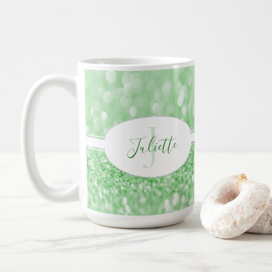 Groene Glitter personaliseert de Mok van koffie (Met donut)