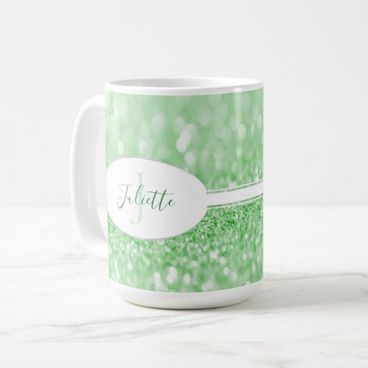 Groene Glitter personaliseert de Mok van koffie (Voorkant links)