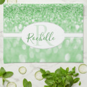 Groene Glitter Personalized Kitchen Towel Theedoek (Gevouwen)