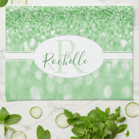 Groene Glitter Personalized Kitchen Towel Theedoek (Gevouwen)