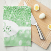 Groene Glitter Personalized Kitchen Towel Theedoek (Quarter Fold)