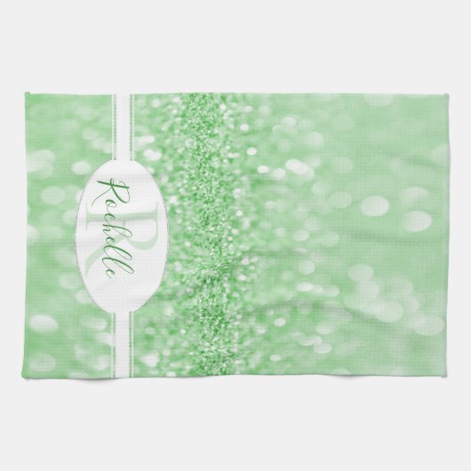 Groene Glitter Personalized Kitchen Towel Theedoek (Horizontaal)