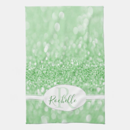 Groene Glitter Personalized Kitchen Towel Theedoek (Verticaal)