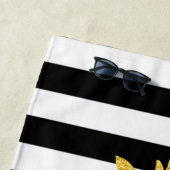 Groene Glitter Pineapple Black Witte Stripes Strandlaken (In situ)