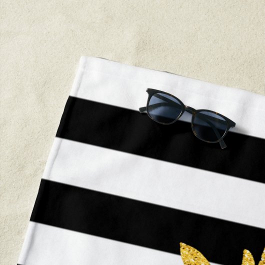 Groene Glitter Pineapple Black Witte Stripes Strandlaken (In situ)