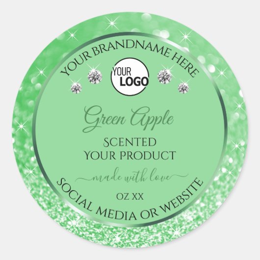 Groene Glitter Product Labels met Logo Rhinestones (Voorkant)