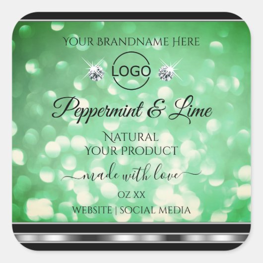 Groene Glitter Product Labels Sparkle Diamonds Log (Voorkant)