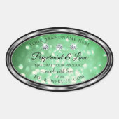 Groene Glitter-productlabels met Sparkle Diamonds Ovale Sticker (Voorkant)