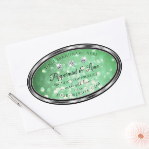 Groene Glitter-productlabels met Sparkle Diamonds Ovale Sticker