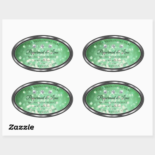 Groene Glitter-productlabels met Sparkle Diamonds Ovale Sticker (Vel)