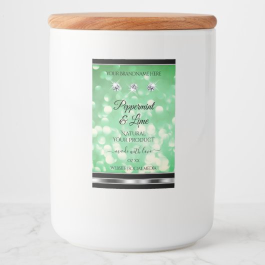 Groene Glitter-productlabels met Sparkle Diamonds Voedselcontainer Etiket (Voorkant)