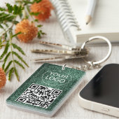  Groene Glitter QR-code visitekaartje Uw logo     Sleutelhanger (Voorkant Rechts)