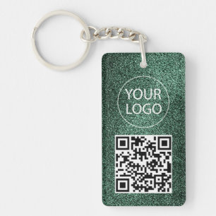 Groene Glitter QR-code visitekaartje Uw logo Sleutelhanger