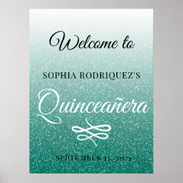 Groene Glitter Quinceañera 15th Birthday Welkom Poster