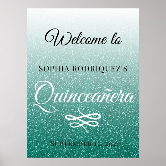 Groene Glitter Quinceañera 15th Birthday Welkom Poster (Voorkant)