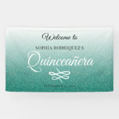 Groene Glitter Quinceañera 15th Birthday Welkom Spandoek (Horizontaal)